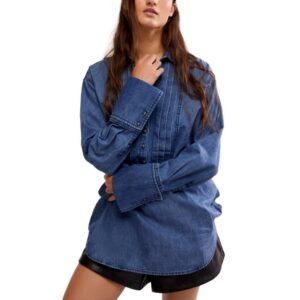 Free People Women's After Hours Denim Top, Montauk Wash (US, Alpha, Small, Regular, Regular, Montauk Wash)