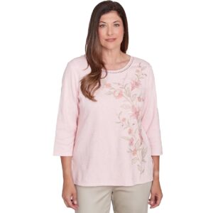 Alfred Dunner Women's Coming up Roses Asymmetric Floral Embroidery Top, X-Large