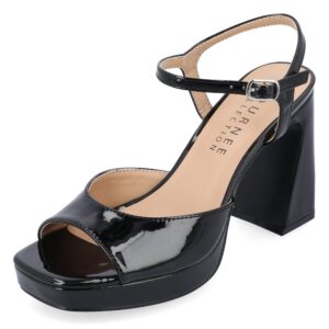 Journee Womens Ziarre Patent Vegan Leather Ankle Strap Platform Dress Sandals