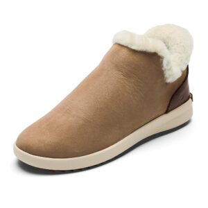 OLUKAI Malua Hulu Women's Boot, Soft & Comfortable Waterproof Nubuck Leather, Full-Grain Leather Heel with Elastic Panels, Slip-On Design, Tan/Tapa, 10