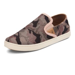 OLUKAI Women's Pehuea Pa'i Slip-On Sneakers, Lightweight Shoes, All-Day Comfort, Breathable Mesh Design, Soft Pink/Ke Au Camo, 8