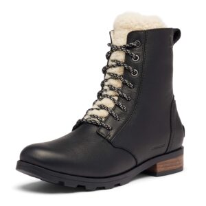 Sorel Womens Emelie Short Lace Cozy Winter Walking Snow Ankle Boots - Black - 6